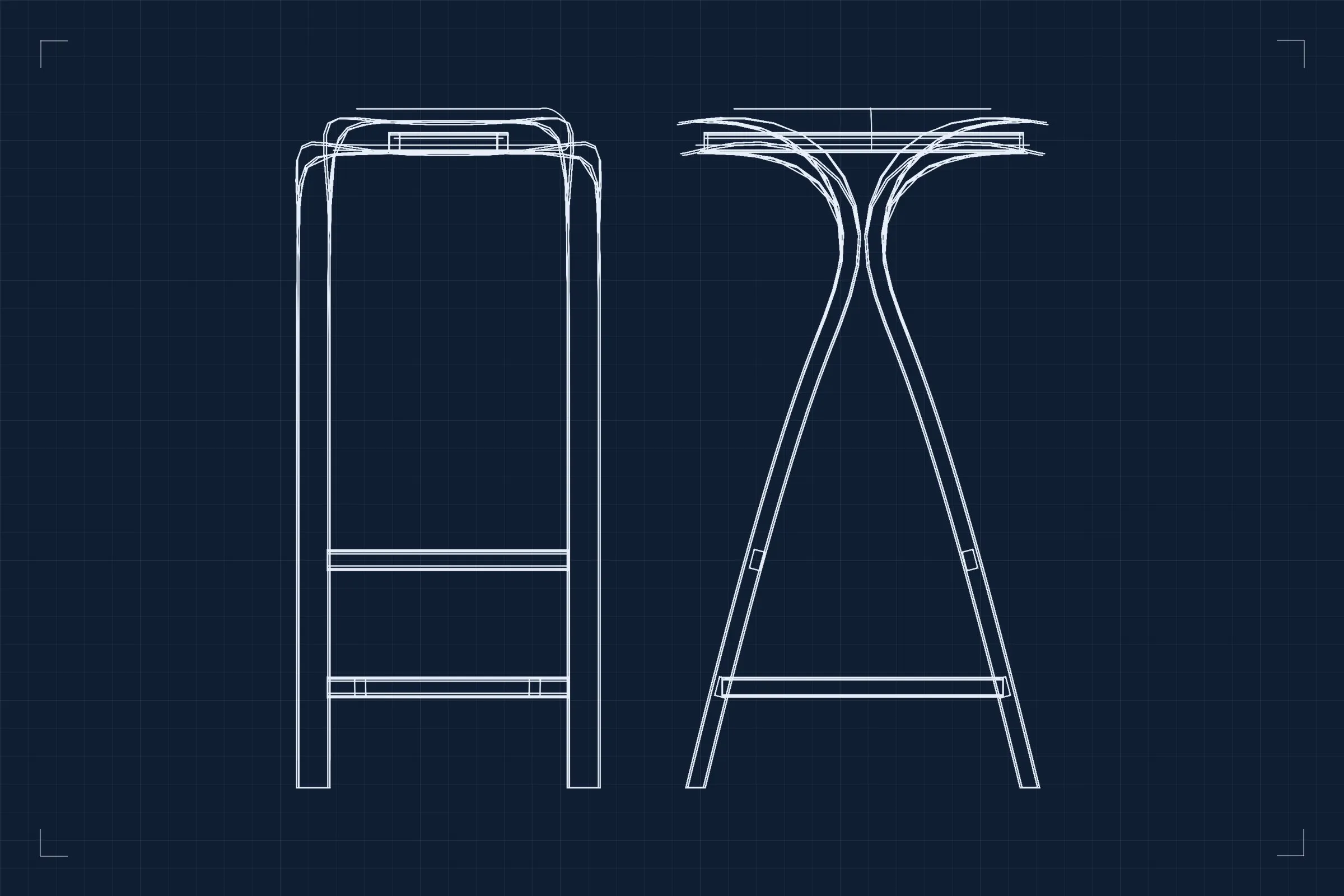 Barlovento stool, front and side elevations
