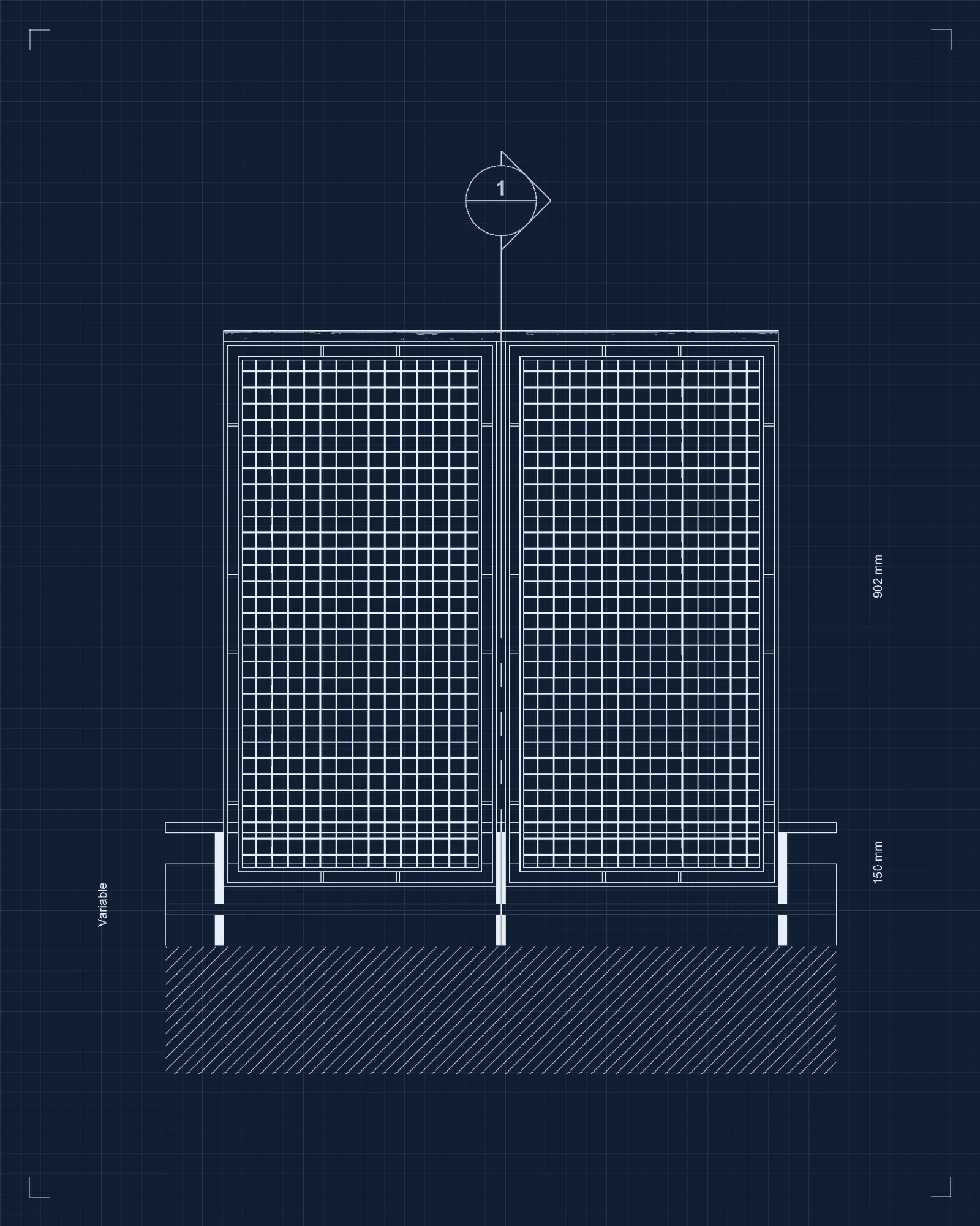 Guard rail with mesh panel, elevation