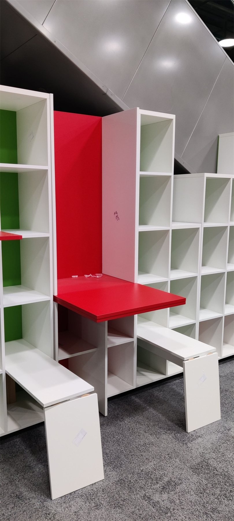 Shelving cube wall with desk and benches, BPI, Centre Pompidou Beaubourg