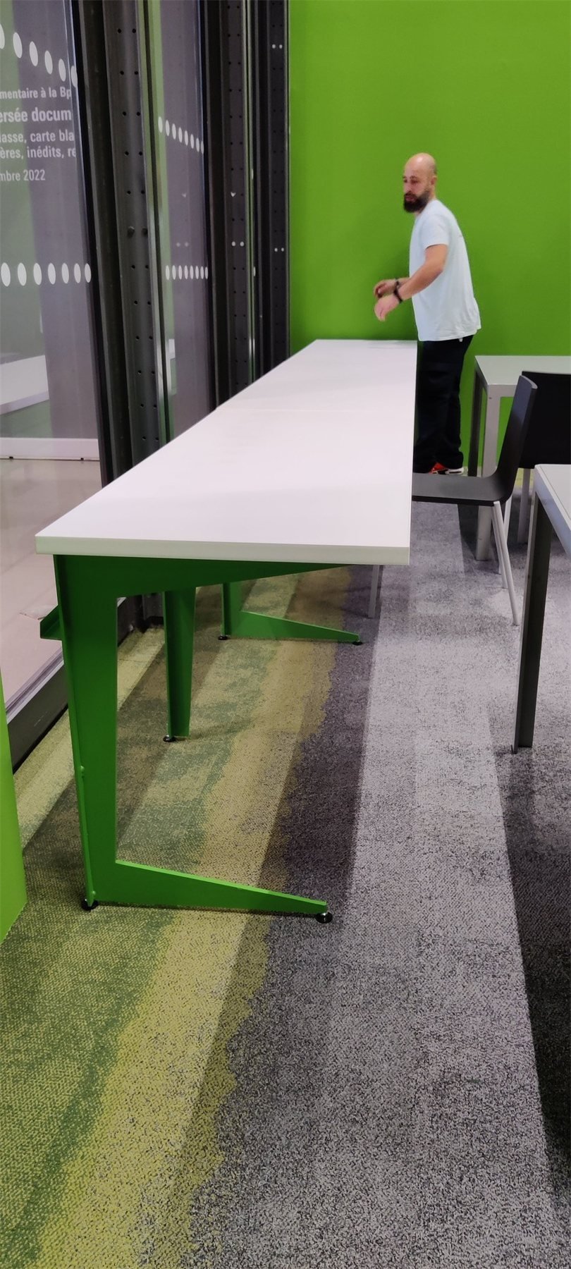 Long green reading table, BPI, Centre Pompidou Beaubourg