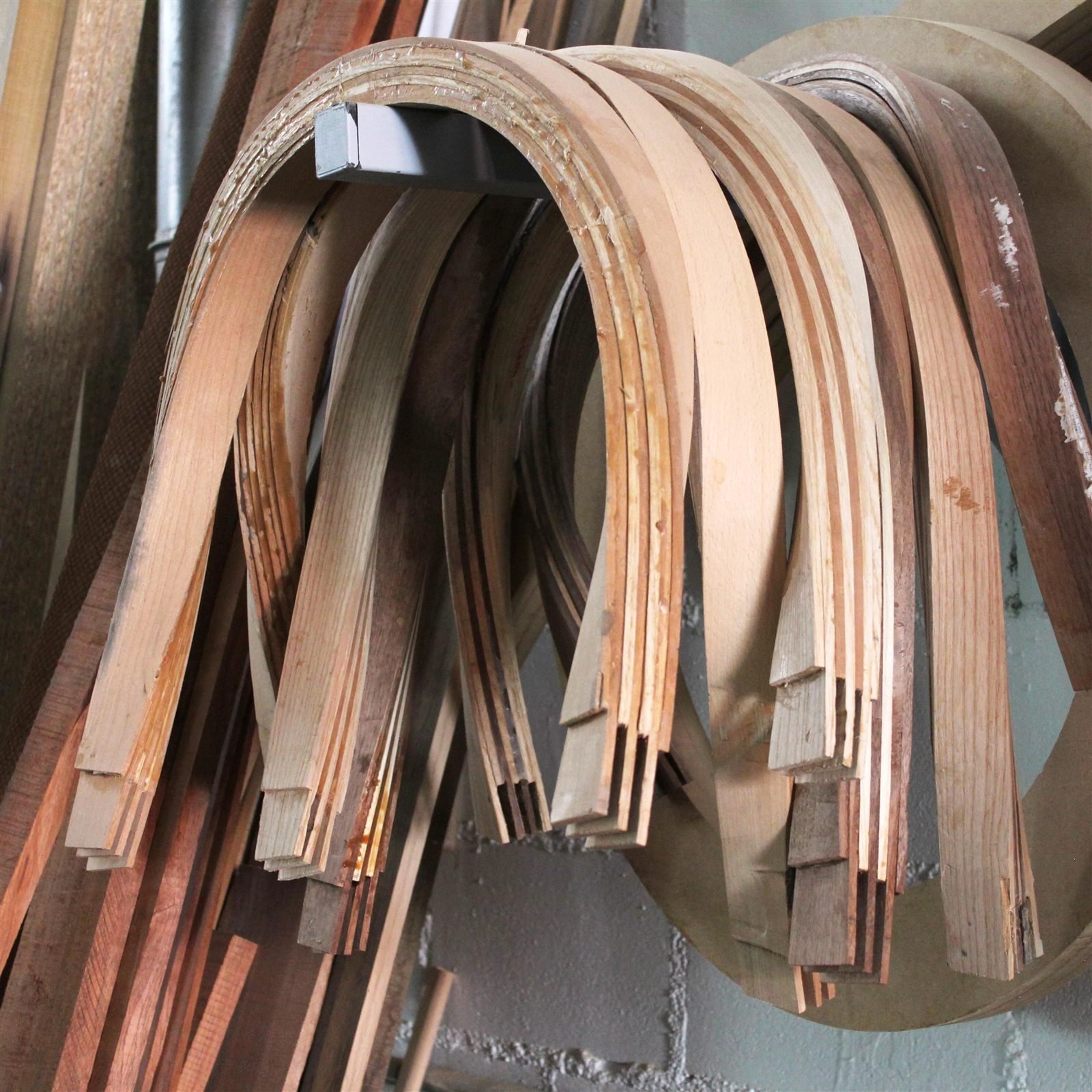 Steam-bent wood laminations in the workshop